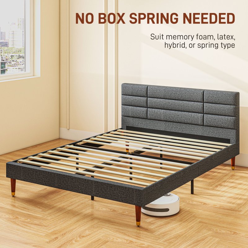 HOMCOM 5ft King Bed Frame with Underbed Storage, Upholstered Platform Bed Frame with Tufted Headboard and Wood Slat Support, No Box Spring Needed, Easy Assembly, Grey