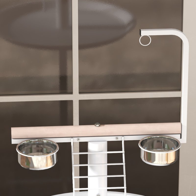 PawHut Bird Table, Bird Feeding Station with Wheels, Perches, Stainless Steel Feed Bowls, Round Tray for Indoor - White