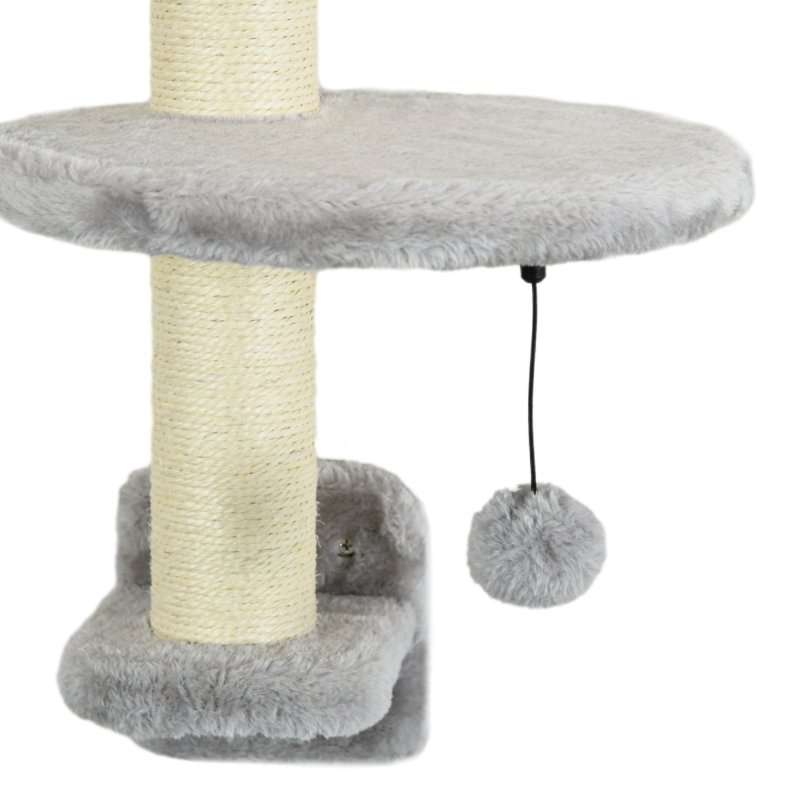 PawHut Three-Piece Wall-Mounted Cat Shelves, with Hammock, Cloud-Shaped Jumping Platform, Ladder, Scratching Post, Cat Wall Furniture with Play Ball for Large Cats - Grey