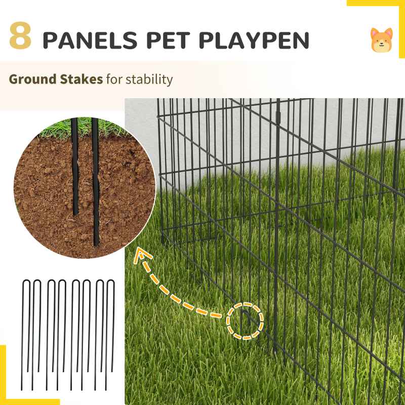 PawHut Dog Pen, 8 Panel Dog Playpen, DIY Design with Door, for Medium Dogs, Puppies, Small Animals, for Indoor/Outdoor Use, 91cm High