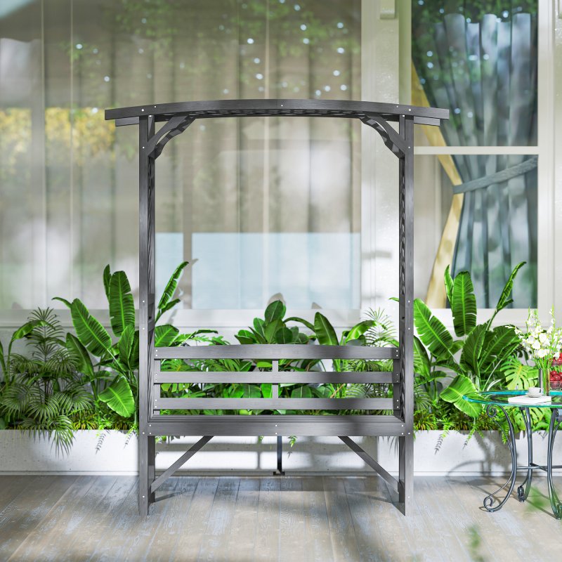 Outsunny Garden Bench, Arch Pergola with Natural Wooden Garden Arbour with Seat for Vines/Climbing Plants for Outdoor Space, Grey