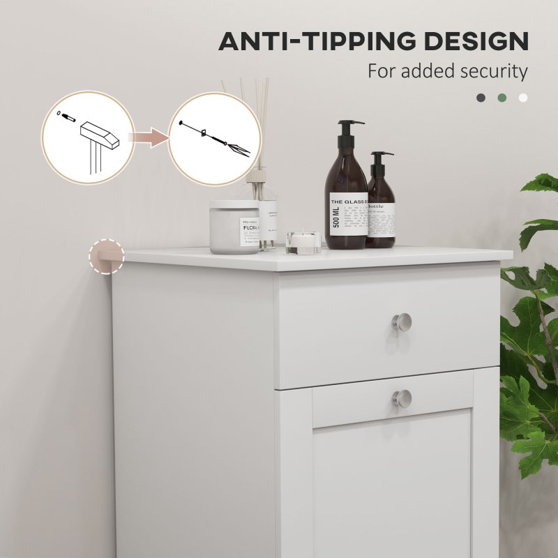 HOMCOM Laundry Cabinet, Bathroom Cabinet with Laundry Basket, Bathroom Storage Unit with Foldable Laundry Hamper and Drawer for Washroom, White