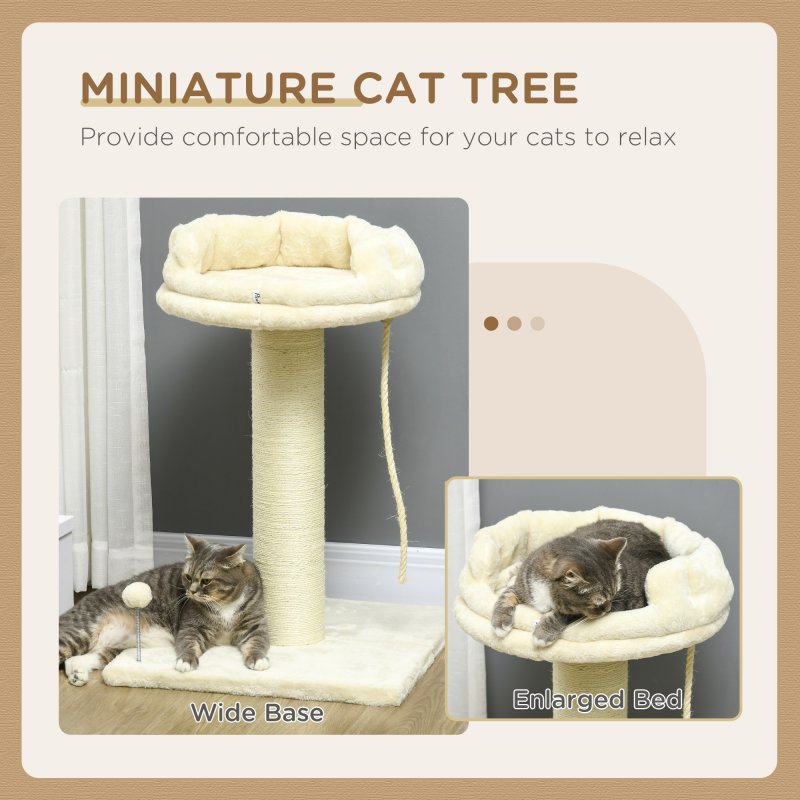 PawHut 83cm Cat Tree, Cat Tower for Indoor Cats w/ Sisal scratching posts, Enlarged Kitten Bed, Ball & String Toy - Cream