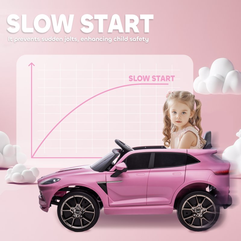 AIYAPLAY Aston Martin DBX Licensed 12V Kids Ride on Car, Kids Electric Car with Remote Control, 4 Suspension Wheels, LED Lights, Music, Horn, Slow Start, for Ages 3-6 Years, Pink
