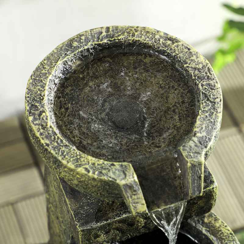 Outsunny Outdoor Garden Water Feature with 4-Tier Stacked Stone Look Bowls, Patio Cascading Waterfall Fountain, Adjustable Flow, Rustic D??cor, Black and Yellow
