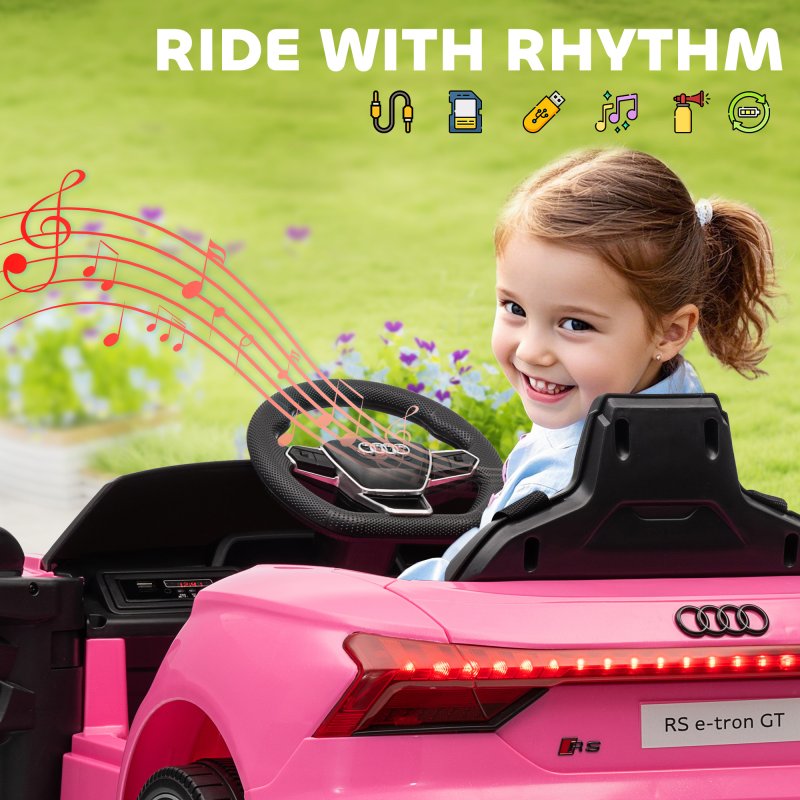 HOMCOM Audi RS e-tron GT Licensed Electric Car for Kids, 12V Battery Powered Electric Ride-on Toy with Remote Control Music, Suspension Wheels, Soft Start, for 3-5 years, Pink
