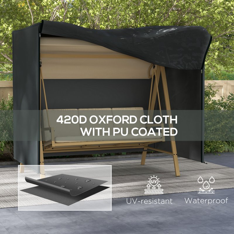 Outsunny 3 Seater Garden Swing Cover, Waterproof Swing Chair Cover, Windproof and Anti-UV 420D Outdoor Swing Bench Cover with Zip, 220 x 125 x 172cm, Black