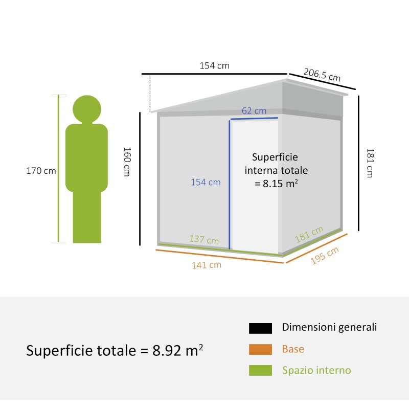 Outsunny 7 x 5FT Galvanised Metal Garden Shed with Foundation, Lean to Shed, Tool Storage House with Sliding Doors, 2 Vents, Adjustable Shelves and Hooks, White
