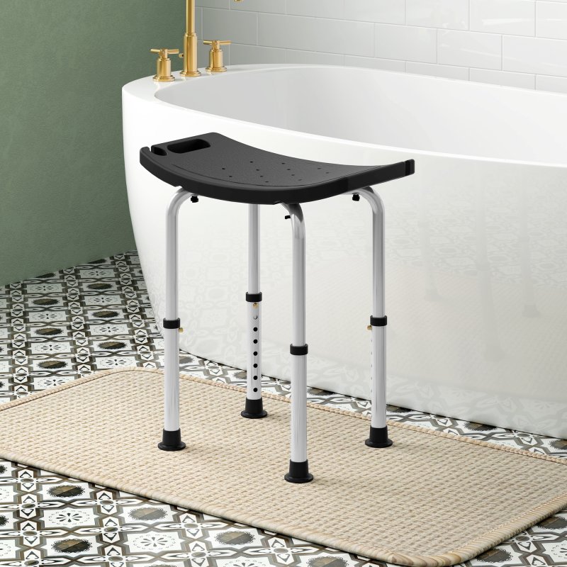 HOMCOM Height Adjustable Shower Stool, Aluminium Shower Chair, Non-Slip Bath Stool for Elderly, Disabled, Seniors, Pregnant