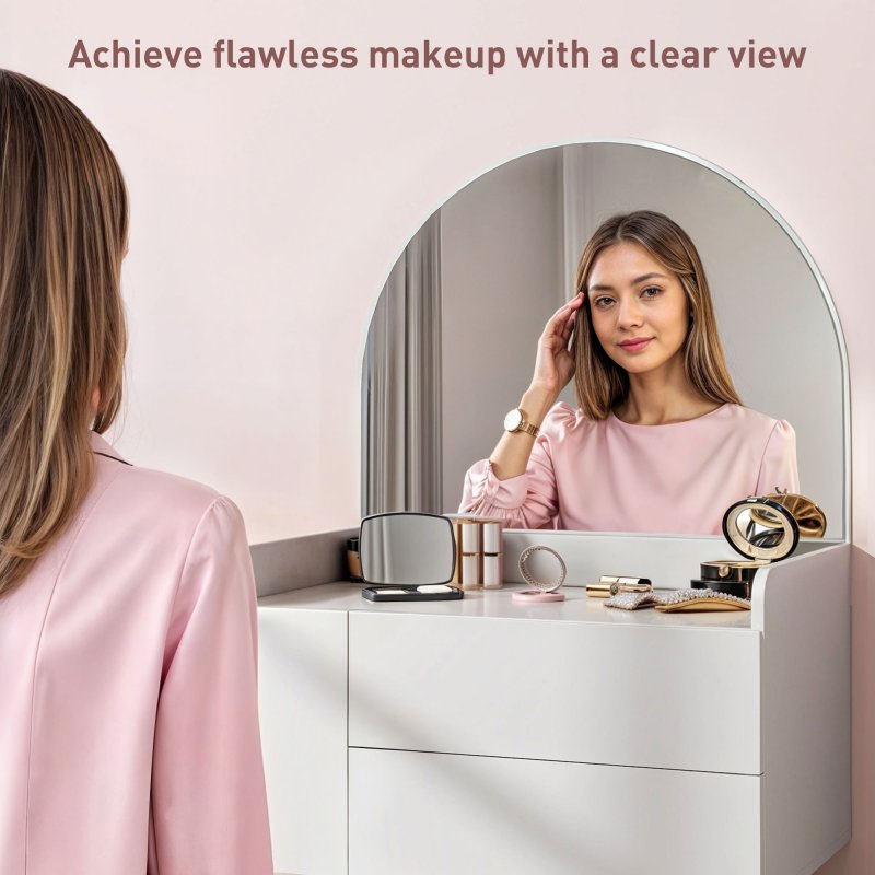 HOMCOM Dressing Table with Arched Mirror, Modern Makeup Desk with 3 Drawers, Small Vanity Table for Bedroom, Small Spaces, 60 x 42.5 x 131 cm, White