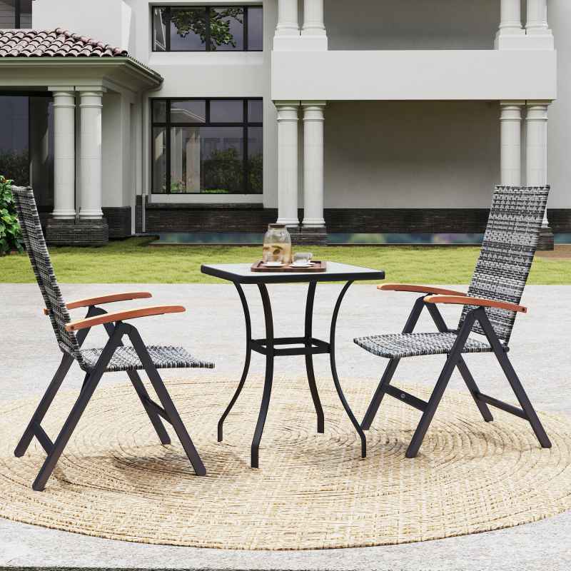 Outsunny 2 Pieces Outdoor Folding Dining Chair, PE Rattan Chair with Armrests, High Backrest, for Garden, Camping, Balcony, Porch, Light Grey