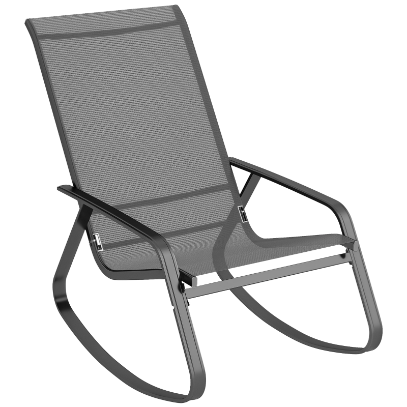 Outsunny Garden Rocking Chair, Ergonomic Outdoor Rocking Chair with Armrests, High Backrest, Steel Frame Relaxing Rocker Armchair Seat for Patio, Balcony, Porch, Grey