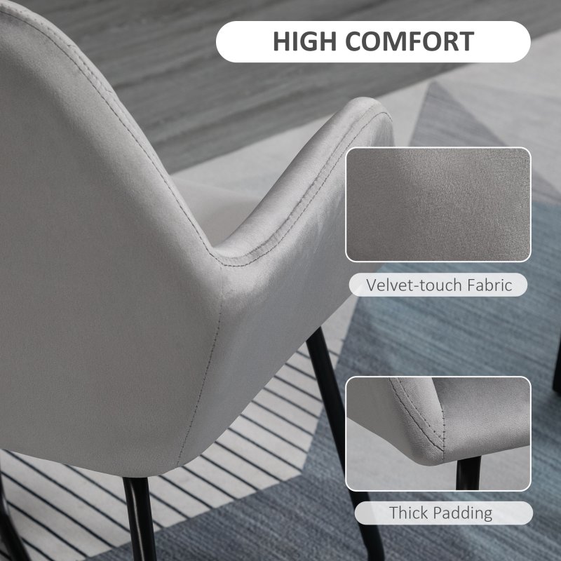 HOMCOM Modern Accent Chair, Velvet-Feel Fabric Upholstered Armchair with Metal Base for Living Room, Grey
