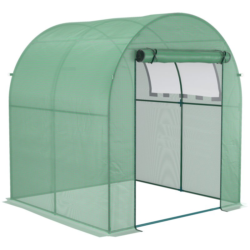 Outsunny Walk in Polytunnel Greenhouse, Tomato Greenhouse with Roll-up Window and Door, PE Cover, Steel Frame for Garden, 1.8 x 1.8 x 2 m, Green