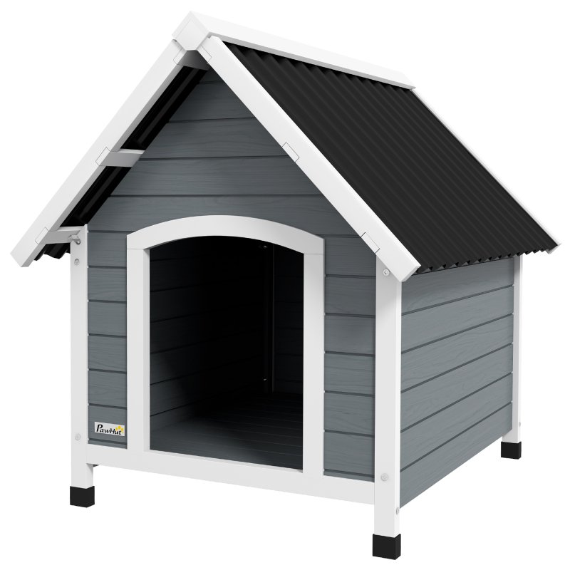 PawHut Wooden Dog House Outdoor, Dog Kennel with Removable Floor, Elevated Pet Shelter, Anti-Corrosion Wood, for Small Medium Dogs, 82H x 75W x 88Dcm - Grey