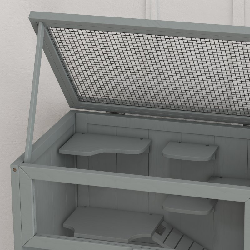 PawHut Wooden Hamster Cage with Storage Shelf, Small Animal Exercise Play House with Openable Top, for Hamsters, Gerbils, 60 x 40 x 80 cm - Grey