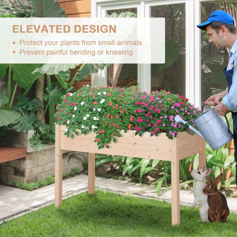 Outsunny Raised Bed for Garden, Wooden Elevated Planter Box with Bed Liner, for Flower Vegetable Herb, 122.5L x 56.5W x 76Hcm