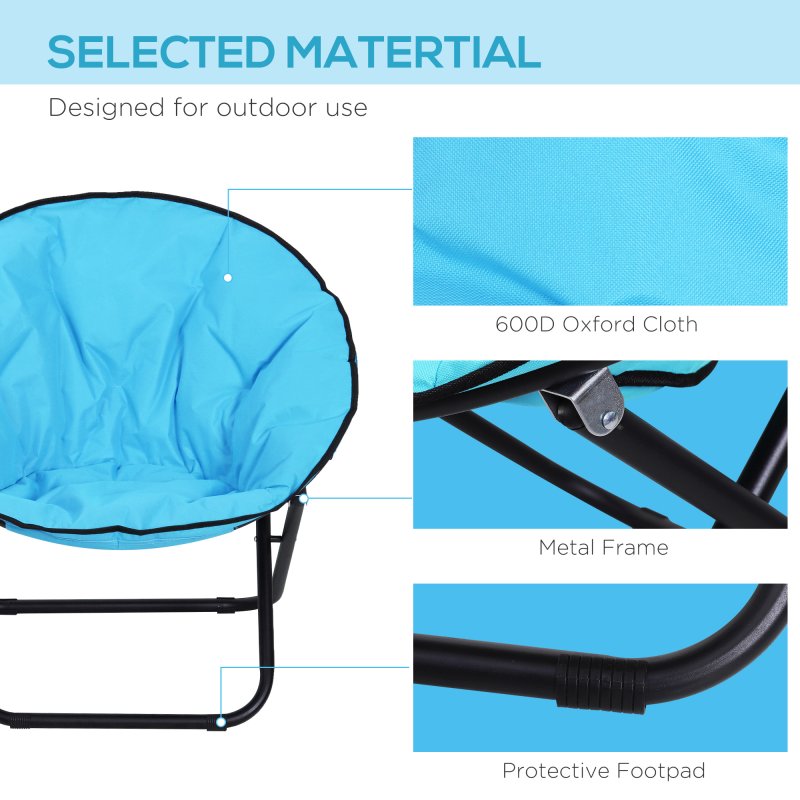 Outsunny Camping Moon Chair, Portable Folding Camping Chair for Adults with Wide Padded Oxford Seat for Outdoor Camp, Travel, Fishing, Beach, Blue