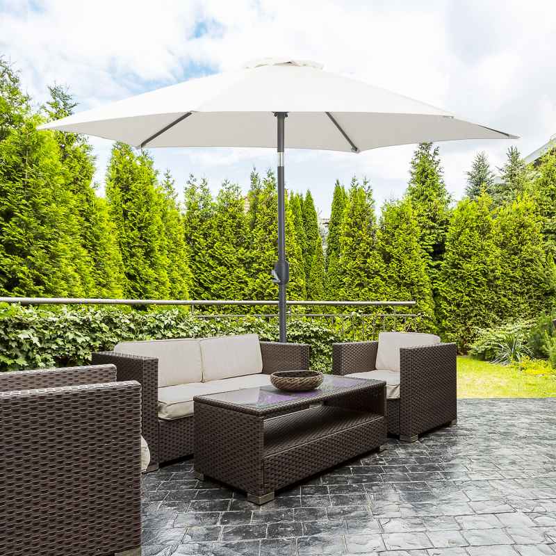 Outsunny 2.6M Garden Parasol Umbrella with Tilt and Crank, Outdoor Sun Parasol Sunshade Shelter with Aluminium Frame, Grey