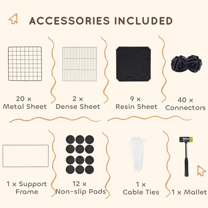 PawHut Rabbit Run, Pet Playpen, Small Animal Cage Enclosure, C&C Cage with Elevated Huts, 31 Panels, for Guinea Pigs, Hedgehogs, for Indoor Use