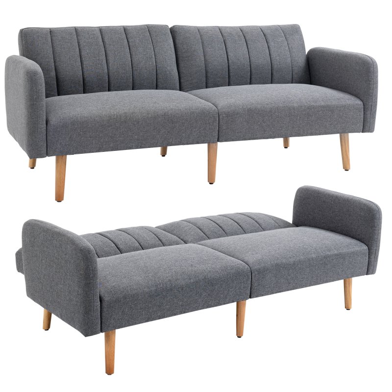 HOMCOM 3 Seater Sofa Bed, Convertible Linen Fabric Sofa Couch, Click Clack Sofabed with Adjustable Split Backrest for Living Room, Bedroom, Guest Room