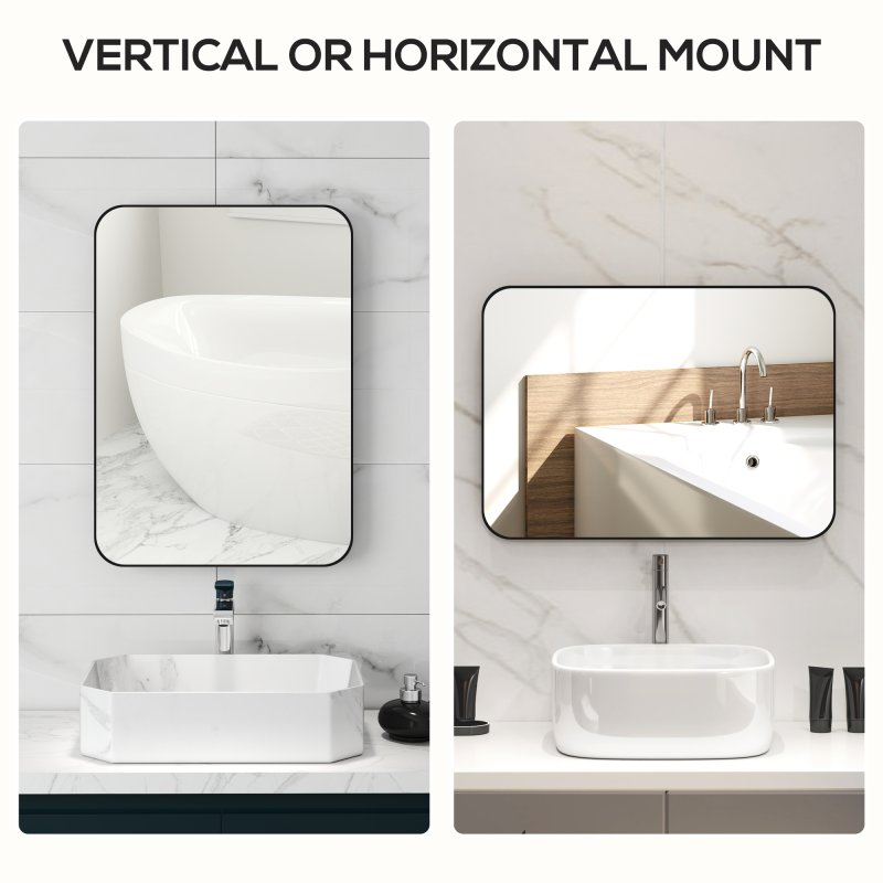 HOMCOM Rectangle Bathroom Mirror, 50 x 70cm Metal Framed Wall Mirror, Decorative Mirror for Bedroom, Living Room, Entryway, Black