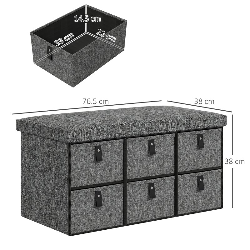 HOMCOM Shoe Bench with Seat, Shoe Storage Bench with Cushion and 6 Fabric Drawers for Entryway, Hallway, Living Room, Bedroom