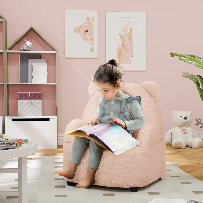 AIYAPLAY Kids Armchair, Bear Shaped Toddler Chair, Baby Armchair for Bedroom Playroom Living Room, for Boys and Girls Aged 18 Months to 3 Years - Pink