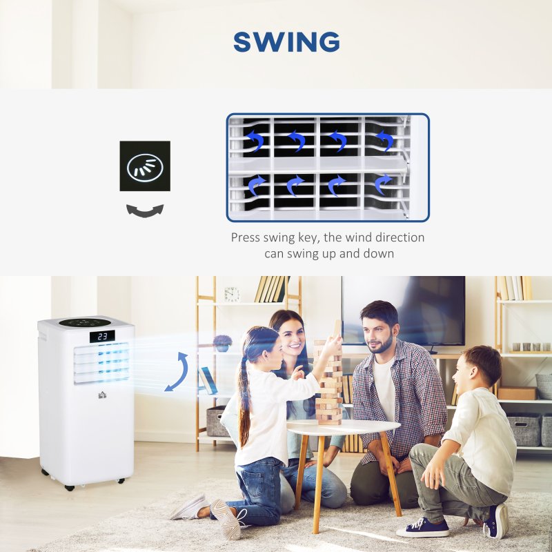 HOMCOM 10000 BTU Air Conditioning Unit, 2.9KW 3-in-1 Portable Air Conditioner, Dehumidifier, Cooling Fan with Remote Control, Digital Display, 2 Speeds, 24H Timer, Window Venting Kit, 22m²