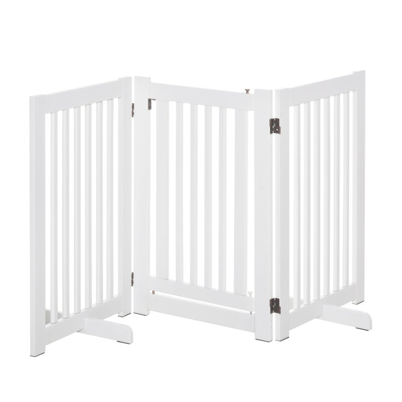 PawHut Freestanding Dog Gate, Foldable Pet Fence, Indoor Barrier, Stair Gate with Support Feet, 155 x 76 cm, White
