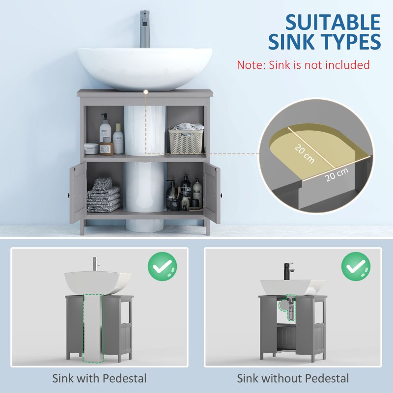 kleankin Pedestal Under Sink Cabinet with Double Doors, Modern Bathroom Vanity Storage Unit with Shelves