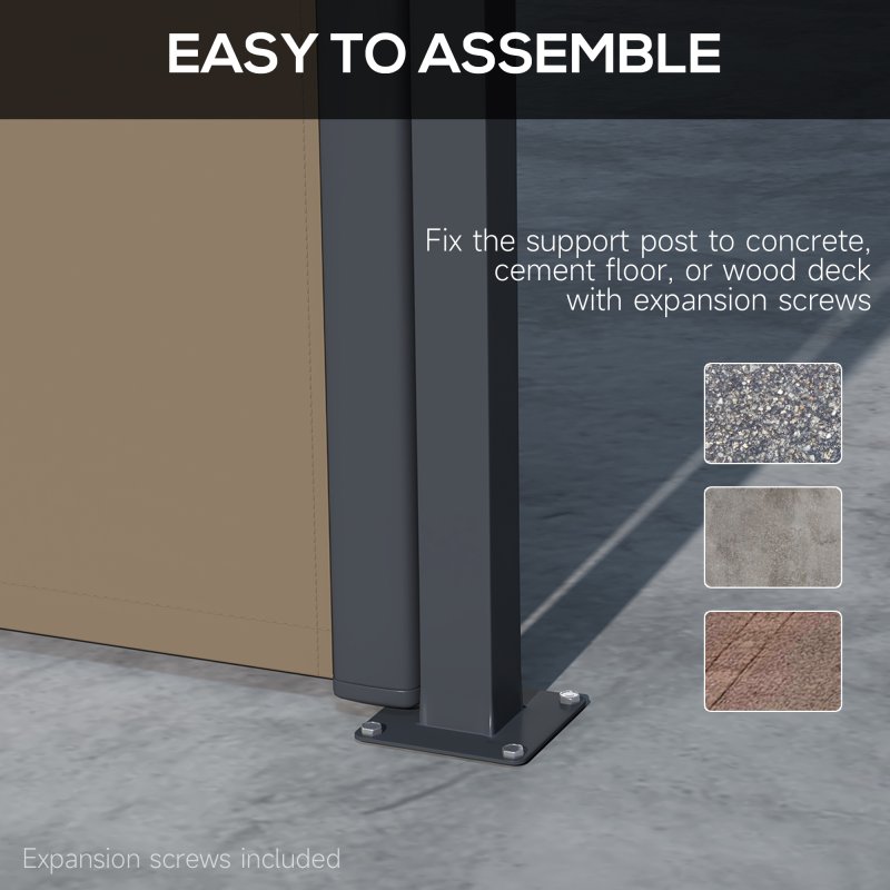 Outsunny Retractable Side Awning, Garden Privacy Screen Divider, Full Cassette Wind Breaker for Hot Tub, Balcony, Terrace, Pool, 400 x 180cm, Khaki