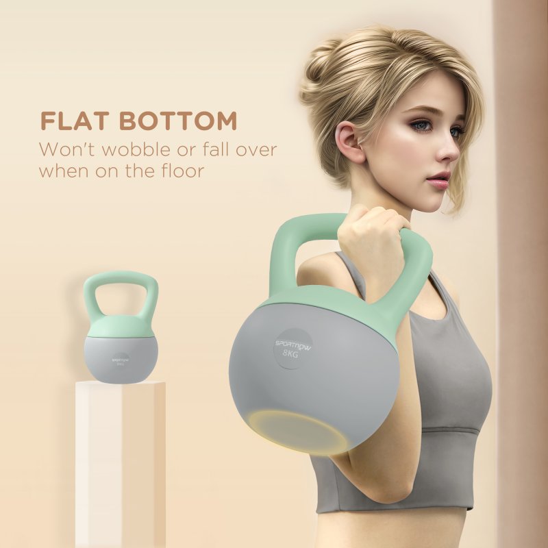 SPORTNOW Soft Kettlebell, 8kg Kettle Bell with Non-Slip Handle for Home Gym Weight Lifting and Strength Training, Grey and Green