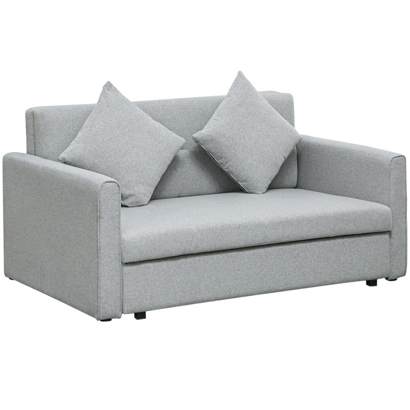 HOMCOM 2 Seater Sofa Bed, Convertible Bed Settee, Modern Linen Loveseat Sofa Couch with 2 Cushions, Hidden Storage for Living Room, Guest Room, Light Grey