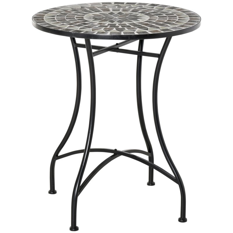 Outsunny 60 cm Mosaic Garden Table, Small Round Outdoor Side Table with Ceramic Top, Plant Stand for Patio, Balcony, Grey and Green