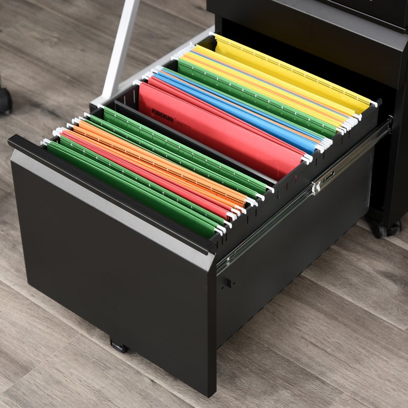 Vinsetto 3-Drawer Filing Cabinet with Lock, Mobile Steel File Cabinet for A4, Legal and Letter Size, Under Desk Drawers with Pre-Assembled Body for Home Office, 39 x 48 x 60 cm, Black