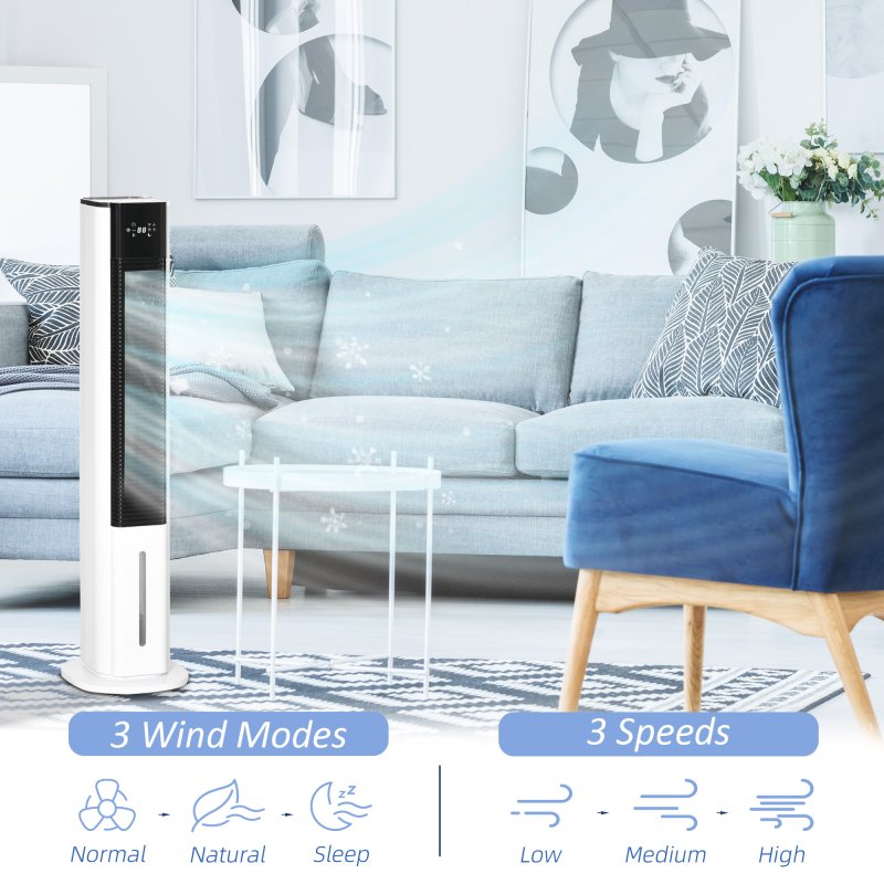HOMCOM Portable Air Cooler, 6L Tank with 3 Ice Packs, Oscillating Evaporative Air Cooler Fan with 3 Modes & Speed, 10H Timer, Detachable & Washable Filter, LED Display & Remote Control for Home, White