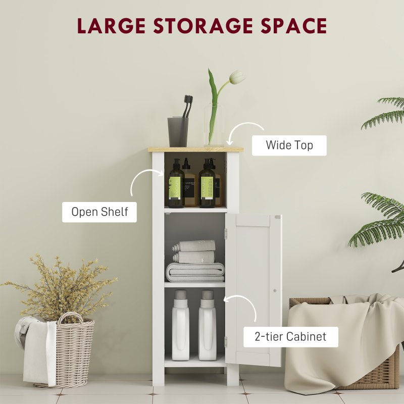 kleankin Slim Bathroom Storage Unit with Open Shelf, Bathroom Storage Cabinet with Adjustable Shelf, 32 x 30 x 80 cm, White