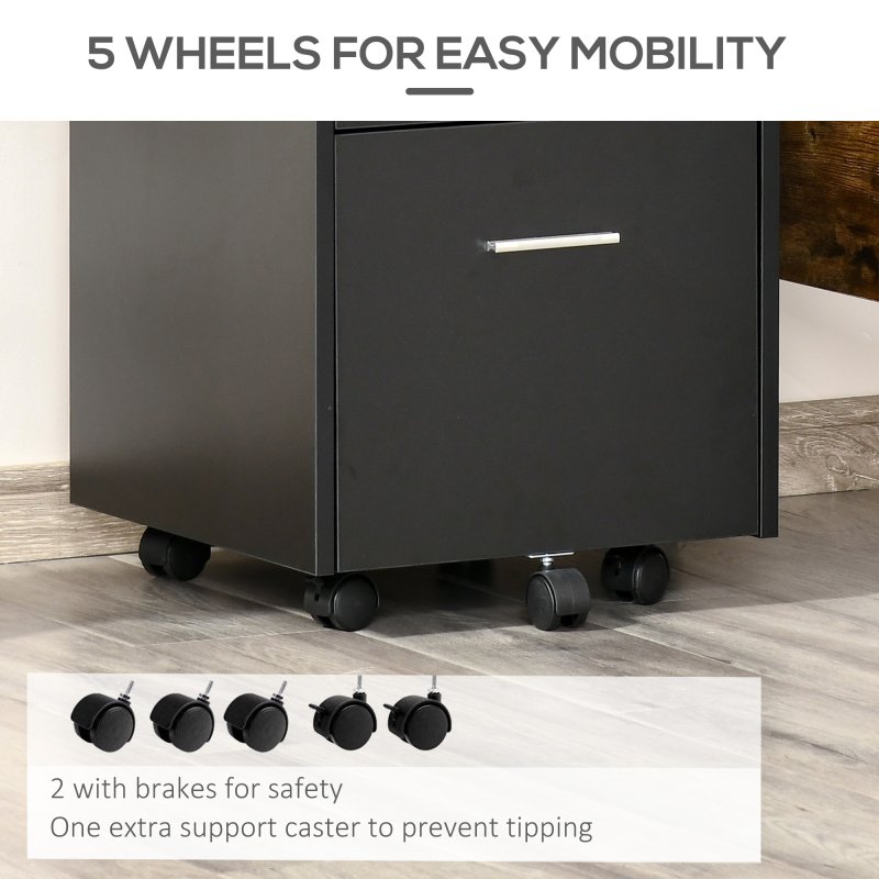 Vinsetto Mobile File Cabinet Lockable Storage Unit Cupboard for A4 Letter Home Filing Furniture for Office, Bedroom and Living Room, 39x40x65cm, Black