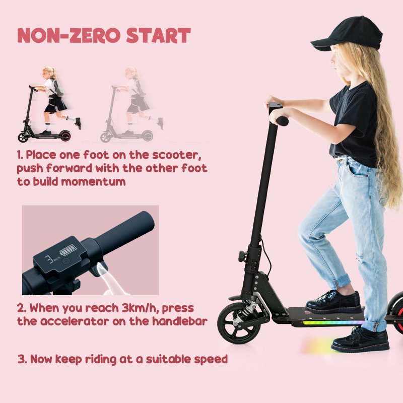 SPORTNOW Electric Scooter for Kids, Folding E Scooter for Age 6-14 with Dual Brakes, Up to 14 KM/H, Maximum Range 6 KM, 6.8kg Lightweight, Front Suspension, LED Colourful Lights, Black