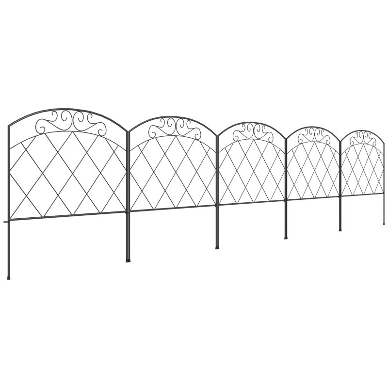 Outsunny Decorative Garden Fencing, 24 in x 9.8 ft Outdoor Picket Fence Panels, 5PCs Rustproof Metal Wire Landscape Flower Bed Border Edging Animal Barrier, Swirls