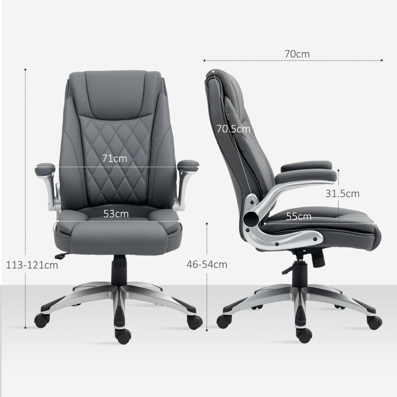 Vinsetto Executive Office Chair with Arms, PU Leather Ergonomic Office Chair with Tilt Function and Adjustable Height, Swivel Rolling for Home Office Working, Dark Grey