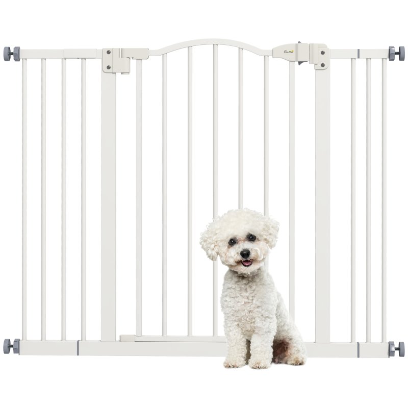 PawHut Pressure Fit Dog Stair Gate No Drilling Safety Gate Auto Close for Doorways, Hallways, 74-100cm Adjustable, 78cm Tall, White