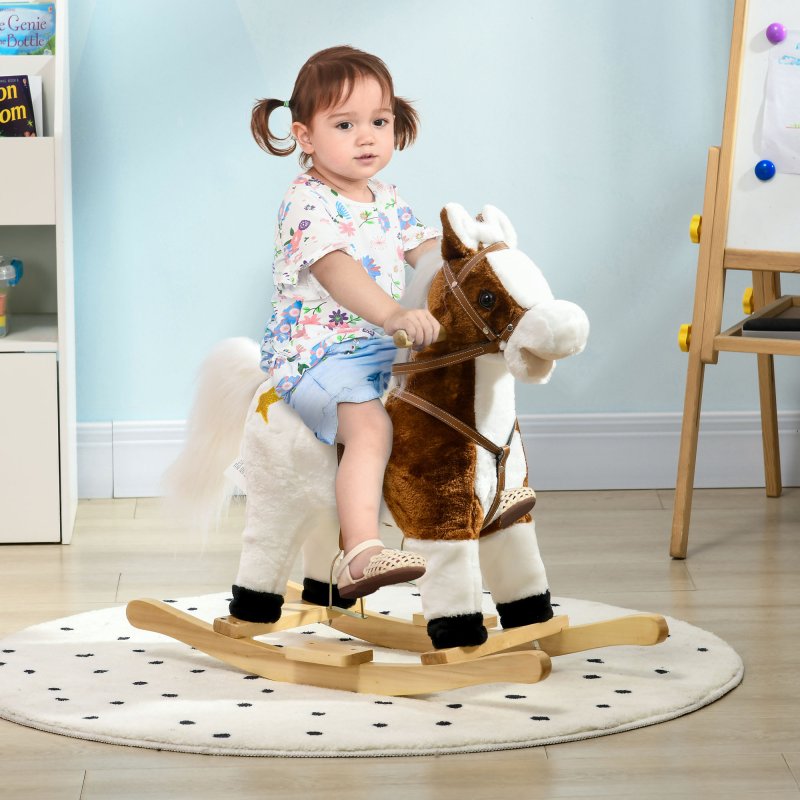 HOMCOM Rocking Horse with Music, Sound, Wagging Tail, Kids Ride On Horse with Saddle Gift for Ages 3-6 Years, Brown
