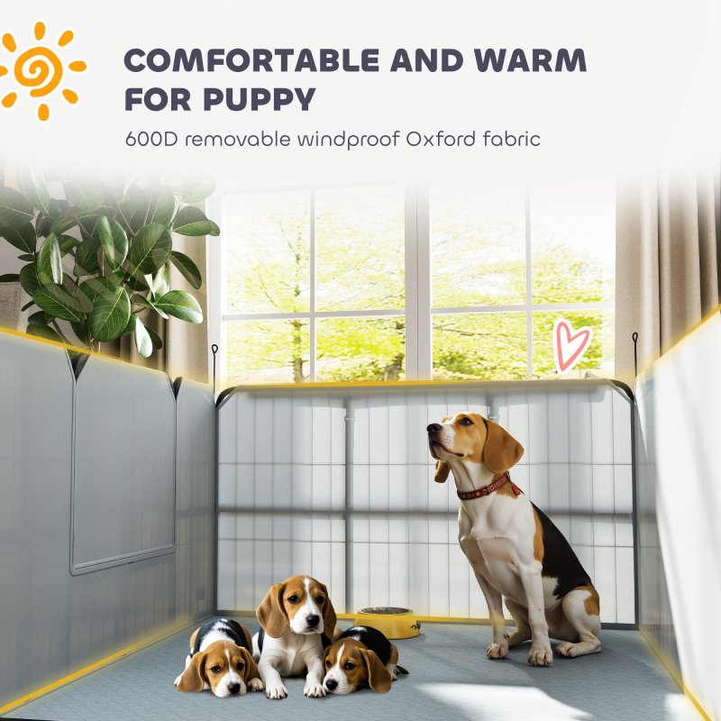 PawHut Whelping Box for Dogs and Puppies, 4 Panel Whelping Pen with Washable Whelping Pad, Wind-Resistant Cloth, Lockable Door, Dog Playpen for Indoor, Outdoor, for Small and Medium Breeds