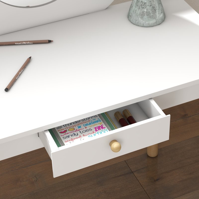 AIYAPLAY Kids Dressing Table with Mirror, Stool, Kids Vanity Table with Cloud Design, Drawer, for Ages 3-6 Years, White