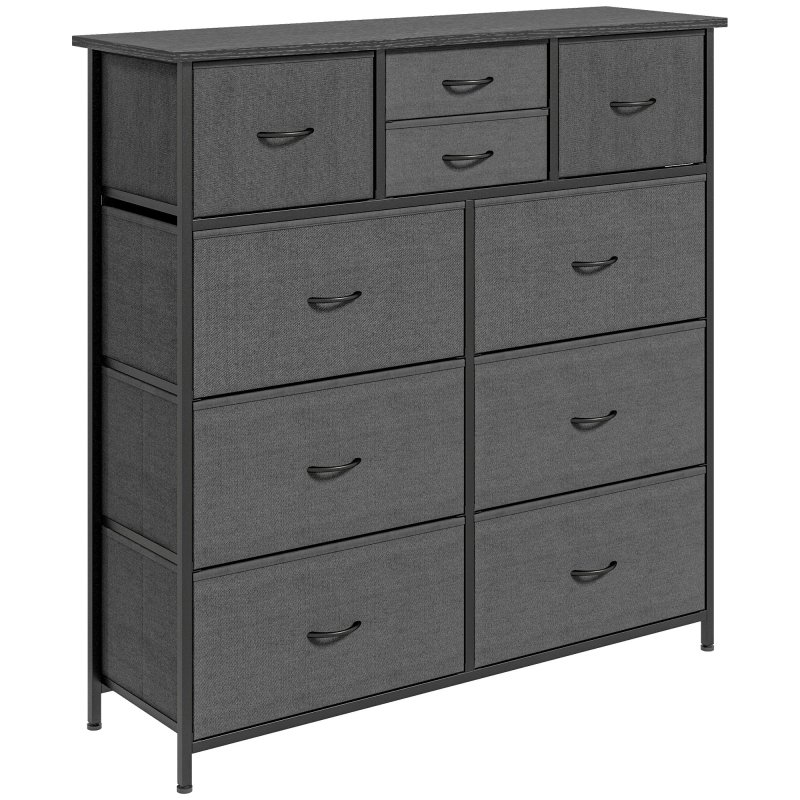 HOMCOM Chest of Drawers for Bedroom, Fabric Dresser, 10 Drawer Storage Organizer Unit with Foldable Drawers and Steel Frame