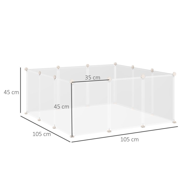 PawHut Pet Playpen DIY Small Animal Cage Open Enclosure Portable Plastic Fence 12 Panels for Hedgehog Bunny Chinchilla Guinea Pig White