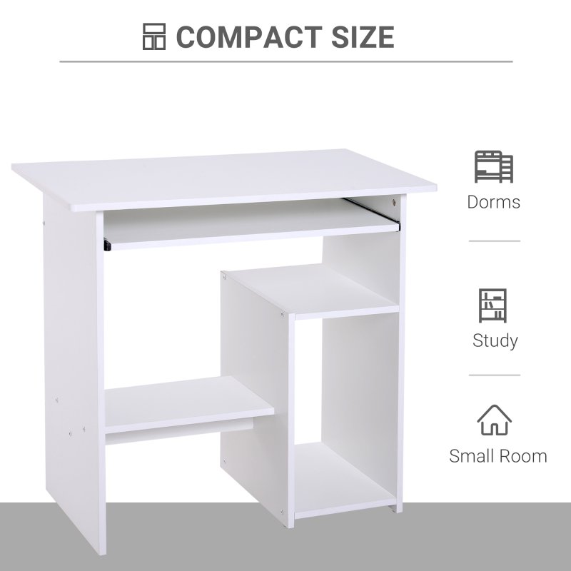 HOMCOM Compact Small Computer Table Wooden Desk Keyboard Tray Storage Shelf Modern Corner Table Home Office
