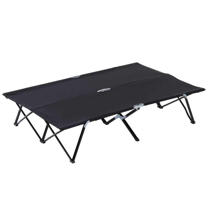 Outsunny Double Camping Bed Camping Cot Foldable Sunbed Outdoor Patio Sleeping Bed Super Light with Carry Bag (Black)